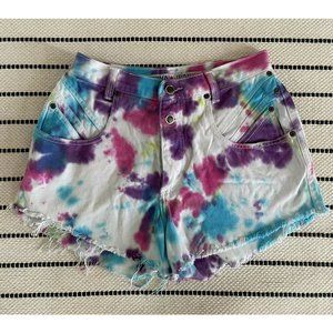 Vintage 90s Y2K Zena Mom Jean Shorts Sz 28 High Waist Tie Dye Denim Cutoffs